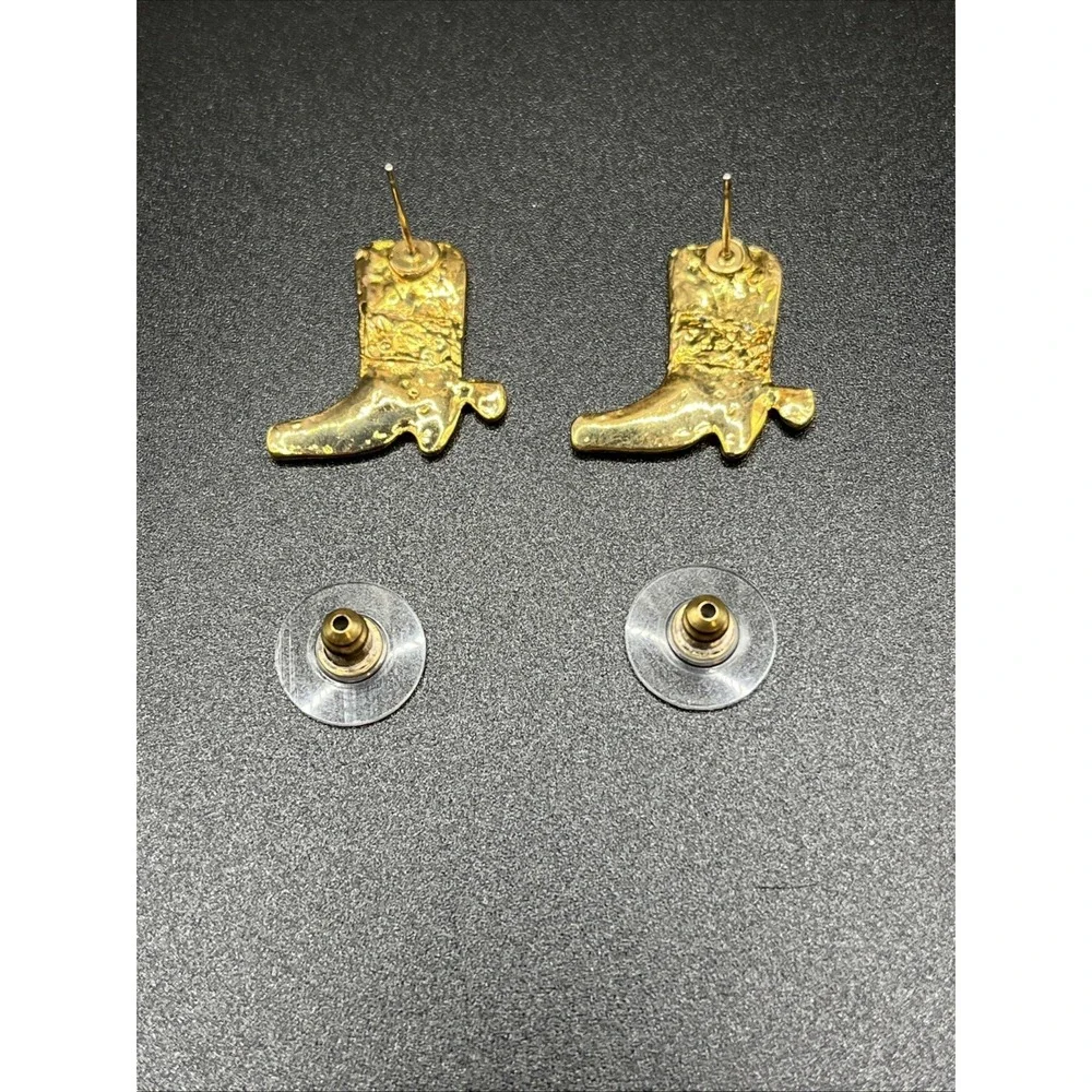Gold-Tone Rhinestone Cowboy‎ Boot Earrings Pierced Lauren Spencer Jewelry